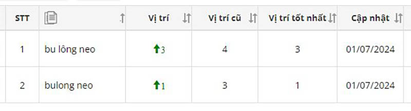 2 từ khóa đạt top 1 và top 3 bulong neo